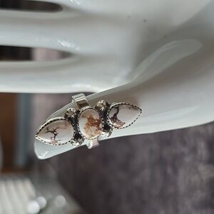 925 Sterling Silver~White Horse Jasper~Sz 7 ~Adjustable Ring.